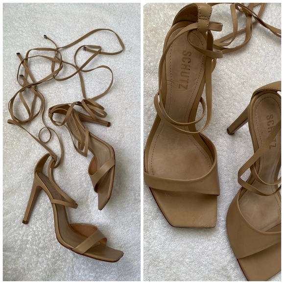 SCHUTZ Shoes - SCHUTZ Beige Strappy Heels Size 9B